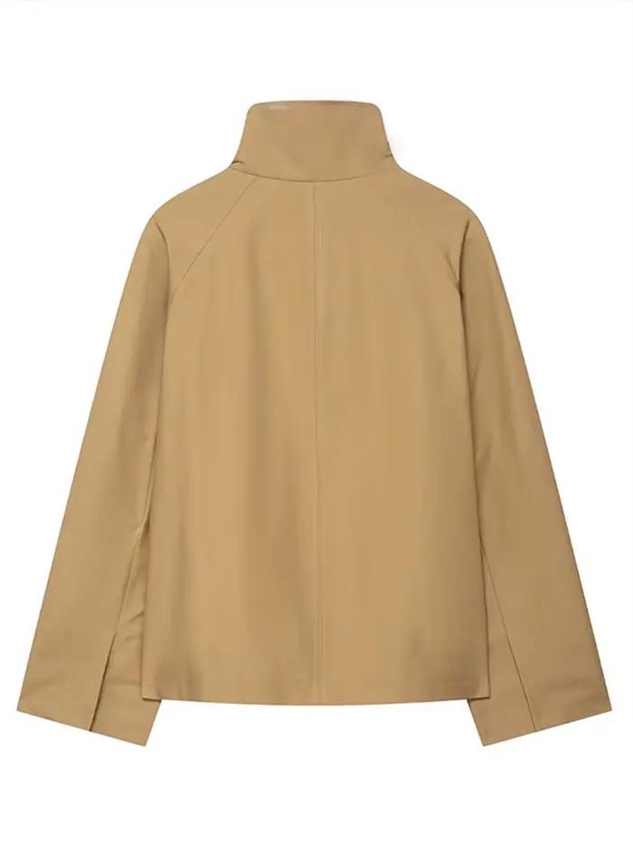 Veste femme manteau col montant simple boutonnage à manches longues solide femme veste courte automne décontracté manteaux confortables pour dames