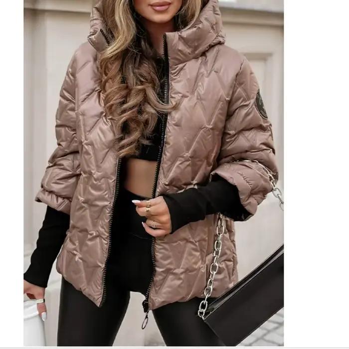 Parka à capuche femme épaisse et solide avec fermeture éclair et poches décontractées pour automne hiver 2025 vestes streetwear chaudes