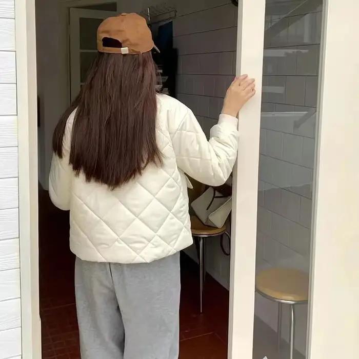 Parka courte en coton beige pour femme