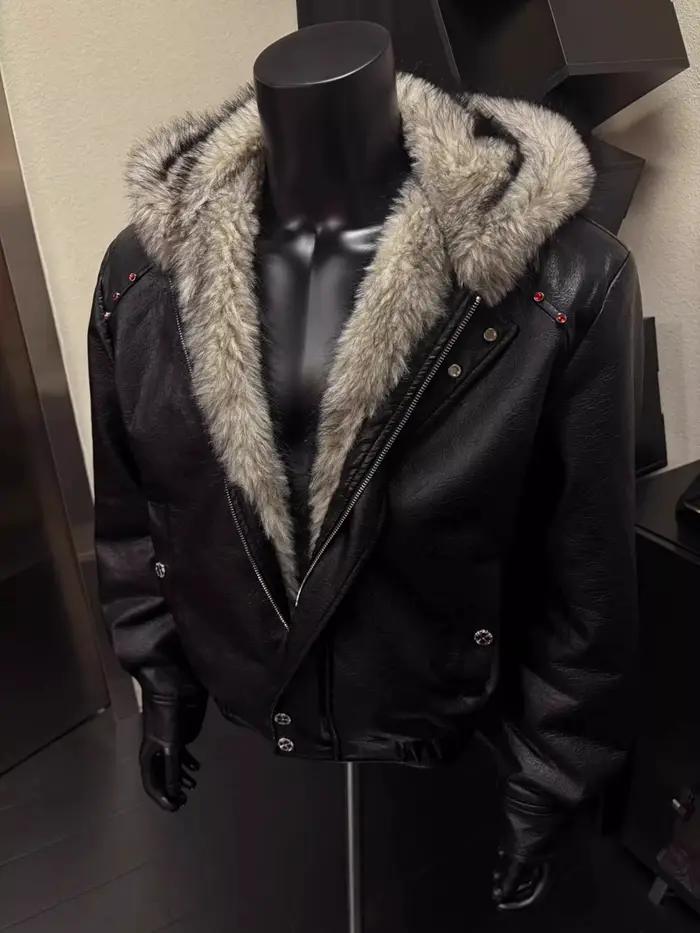 Bonne qualité en cuir PU fausse fourrure veste