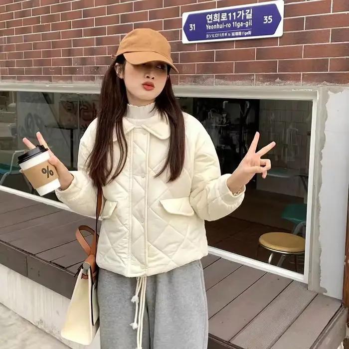 Parka courte en coton beige pour femme
