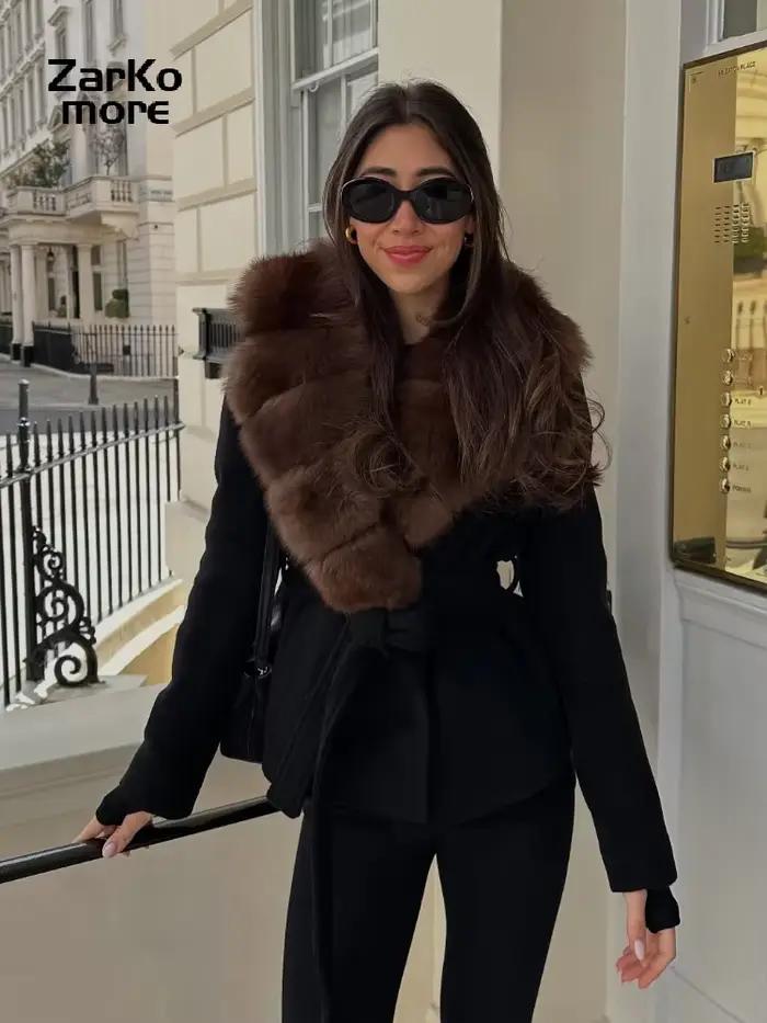 Mode fourrure épissé manteau en polyester pour femmes, veste chic avec manches chauve-souris, col rabattu, haut de gamme pour l'automne hiver, vestes extérieures résistantes