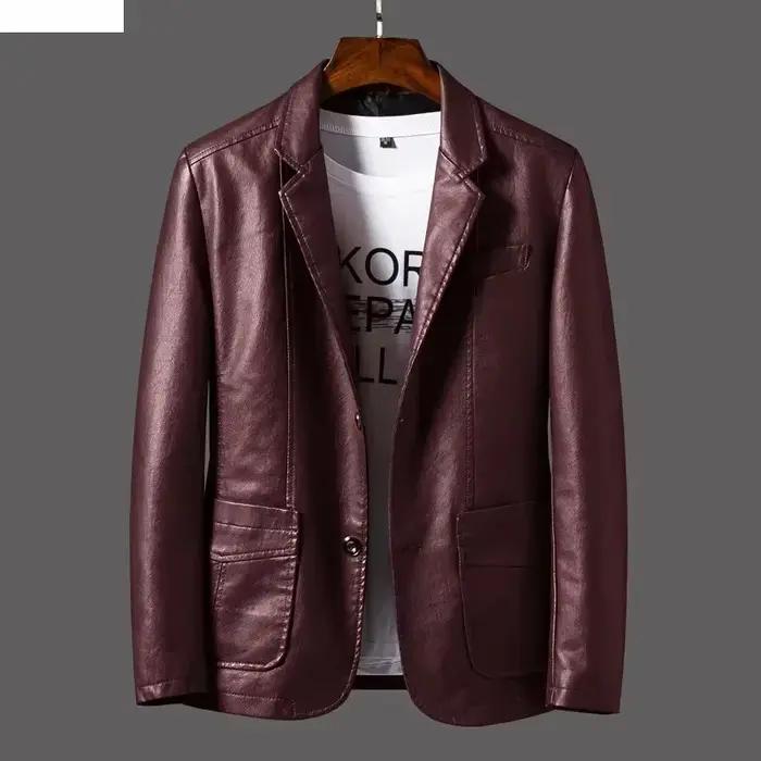 Nouvelle veste en cuir pour hommes d'affaires décontracté revers en cuir PU Blazers mode solide mince Style coréen manteau en cuir grande taille 6XL
