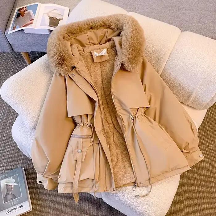 Veste d'hiver à capuche doublée polaire pour femme