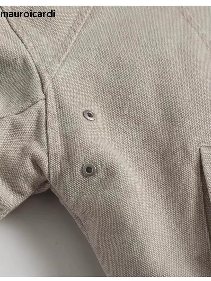 Mauroicardi automne hiver court épaissi chaud surdimensionné toile lavé rembourré veste avec fausse fourrure à l'intérieur ample sweat à capuche décontracté
