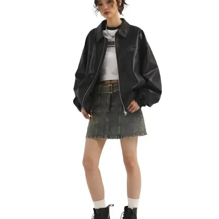 Veste en cuir PU noir Star River pour hommes et femmes
