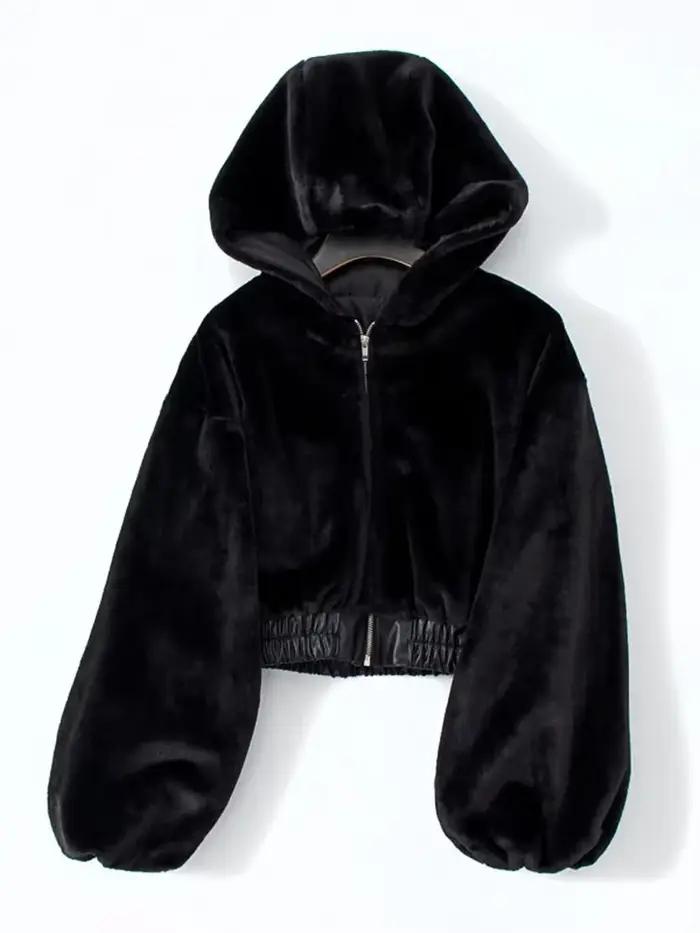 Veste à capuche en fausse fourrure pour femme