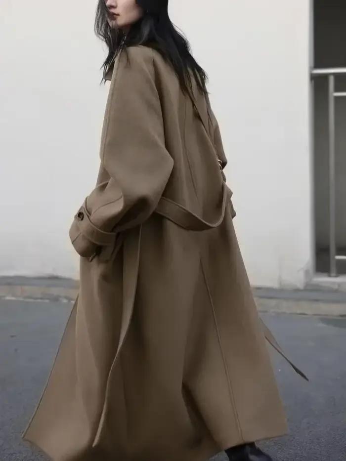 Chic VEN Manteau Trench pour Femme en Laine et Polyester, Col Roulé, Taille M, Style Bureau, Occasions Spéciales Automne Hiver