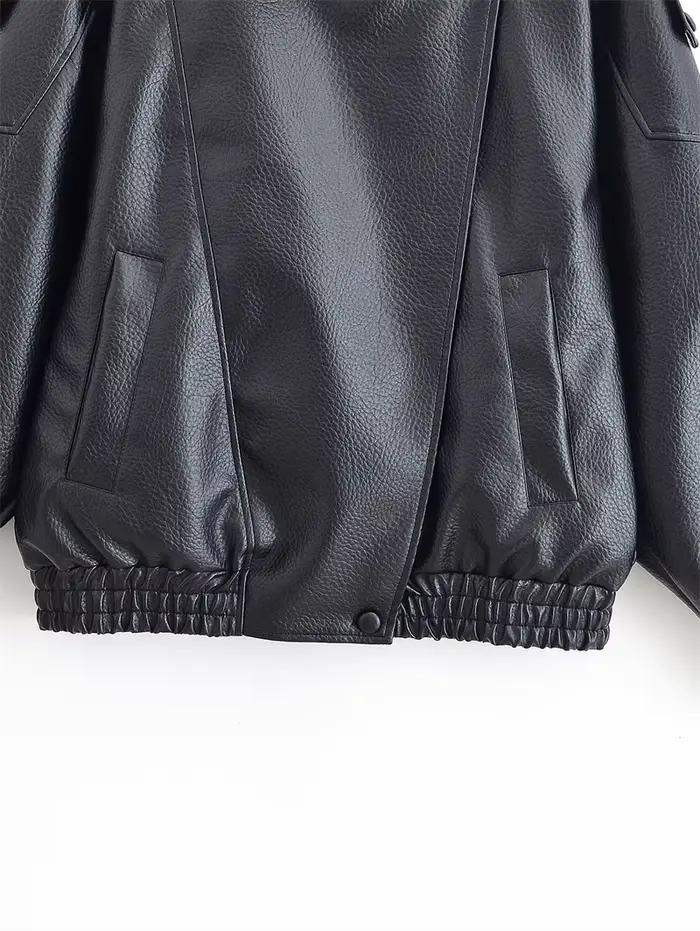 Veste femme automne 2025 nouveau noir à manches longues galets Faux cuir