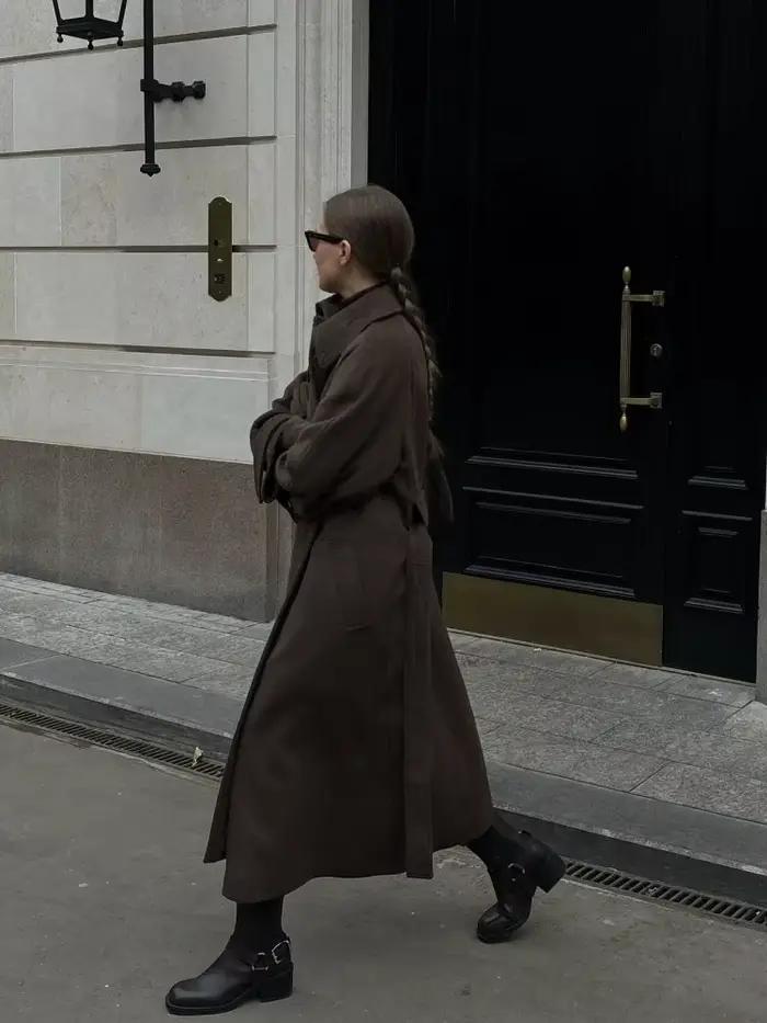 Manteau Long en laine pour femme, élégant, col montant, mode, solide, simple boutonnage, poches, ceinture, pardessus, Chic, vêtements de rue, hiver