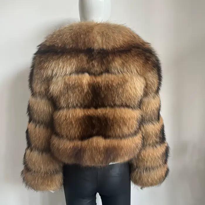 Manteau en fourrure de raton laveur véritable pour femme BEIZIRU avec grand col rabattable
