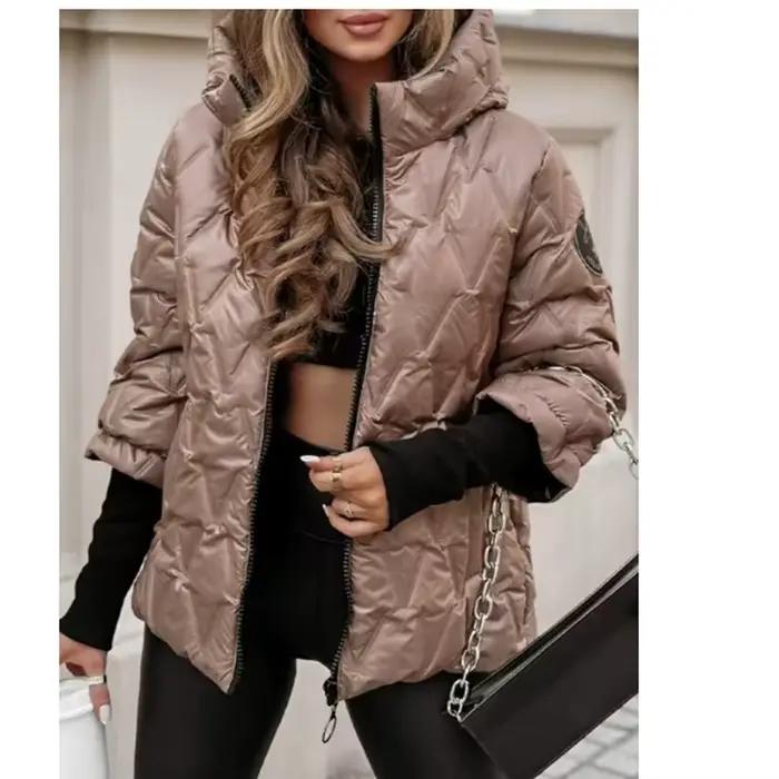 Parka à capuche femme épaisse et solide avec fermeture éclair et poches décontractées pour automne hiver 2025 vestes streetwear chaudes
