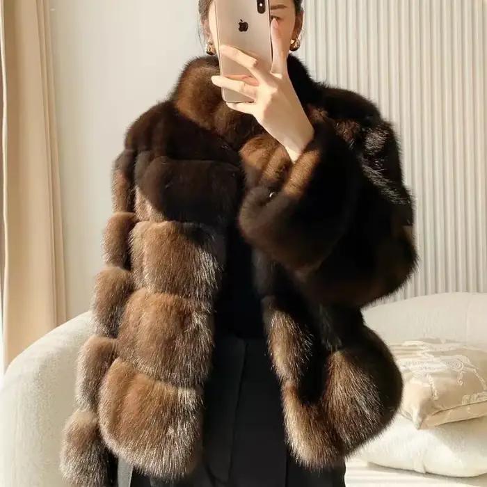 2025 manteau de fourrure court à la mode automne hiver nouveau Style jeune veste de fourrure col montant