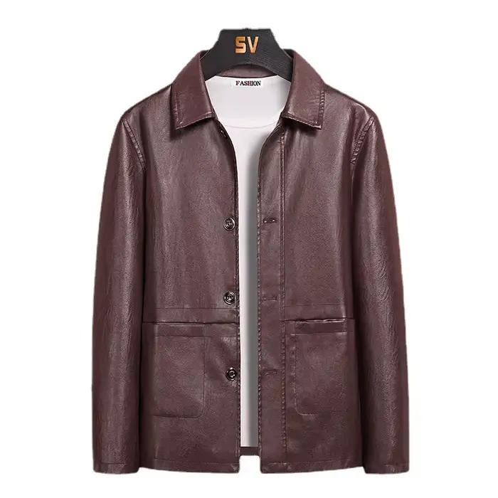Vintage marron veste en cuir marque hommes lâche décontracté moto Style Biker manteau