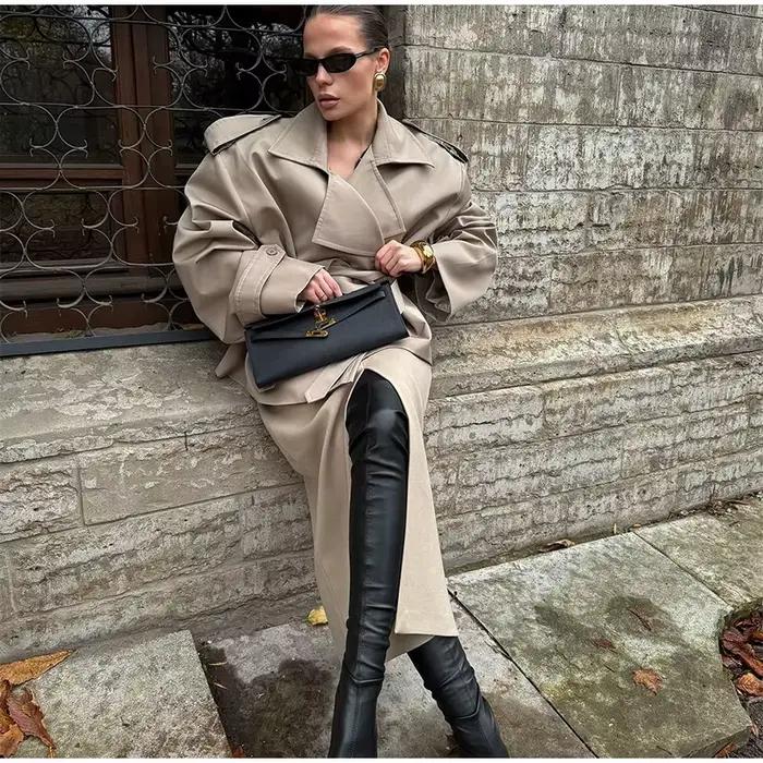 Trench-Coat Long à lacets pour femmes