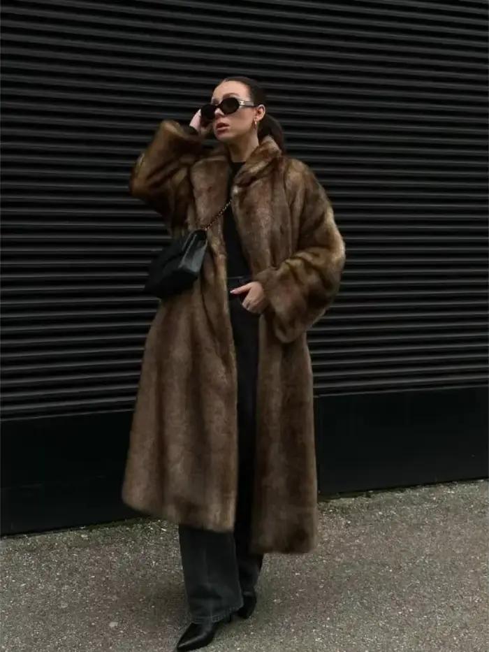 Manteau en fourrure artificielle écologique marron européen et américain pour femmes, épais, ample, surdimensionné, mode Streetwear