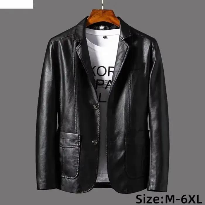 Nouvelle veste en cuir pour hommes d'affaires décontracté revers en cuir PU Blazers mode solide mince Style coréen manteau en cuir grande taille 6XL