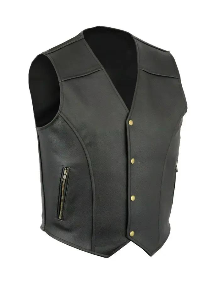 Gilet de moto en cuir synthétique style punk pour hommes, grande taille, col en V, boutonnière, poche avant, pour quatre saisons, occasions décontractées