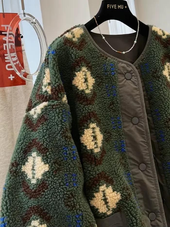 Veste en peluche réversible grande taille vêtements pour femmes Style japonais coréen paresseux décontracté Vintage laine d'agneau manteau polaire w1440