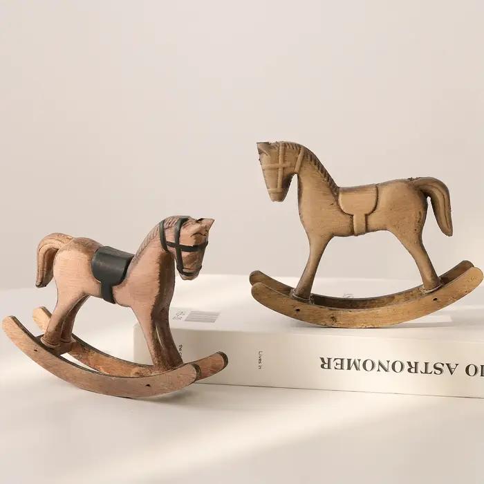 Décoration de cheval à bascule en bois, ornement de Statue de cheval en bois pour salon, bibliothèque, chambre à coucher, fêtes de bureau