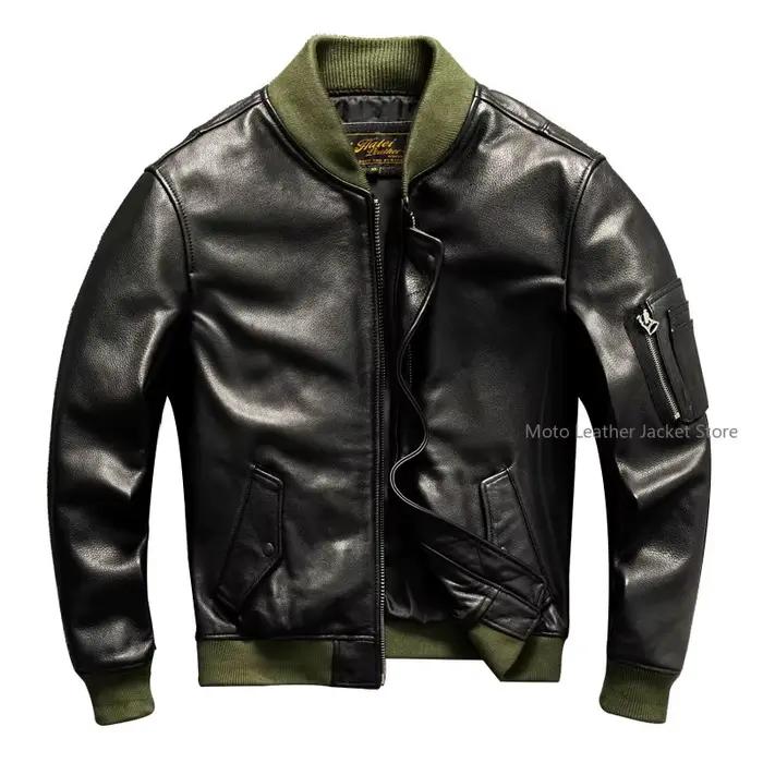 Veste bomber en cuir de vachette américaine de luxe