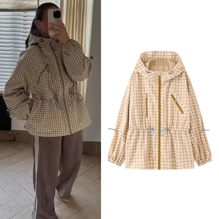 Veste pour femme 2026 Nouvelle collection automne, veste à carreaux ample à manches longues pour femme, manteau décontracté chic, vêtement d'extérieur oversize pour femme