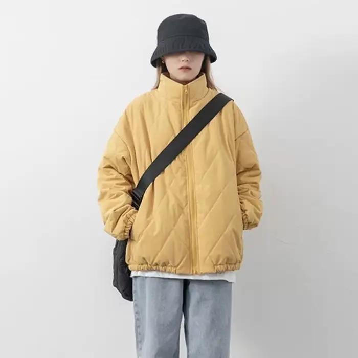 Manteau matelassé rembourré jaune à la mode japonaise pour femmes, vestes confortables, style Harajuku, automne-hiver, pour les femmes actives et les soirées chaleureuses