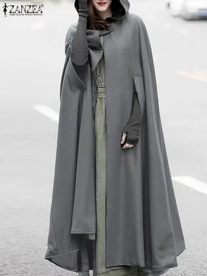 Mode longue Cape manteau ZANZEA femmes à capuche laine mélange