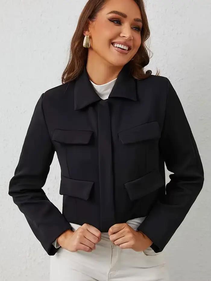 Veste HH printemps féminine élégante polyester avec col rabattu pour les saisons froide et froide-chaude haut de gamme style high street occassions variées