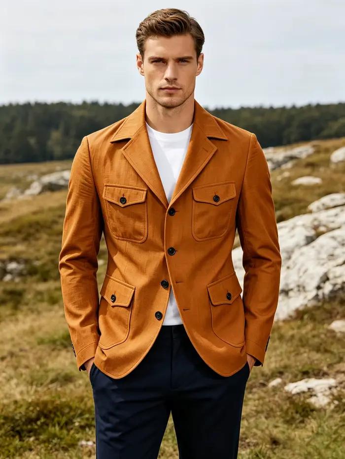 Veste Safari Homme Légère Multi-Poches Style Militaire Vintage Décontractée pour le Voyage et les Activités de Plein Air