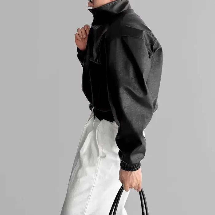Veste de moto courte en cuir PU pour hommes, vêtements de rue, mode jeune motard, veste pilote, vieil argent, nouveau, 2025