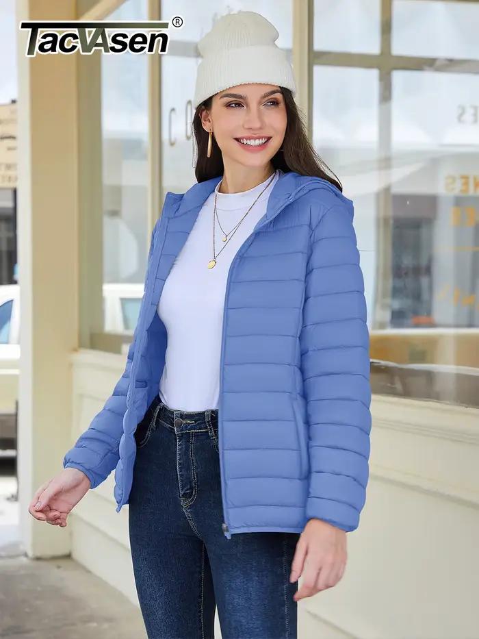 TACVASEN Veste bouffante à capuche avec fermeture éclair complète pour femme Manteaux chauds matelassés d'hiver Coupe-vent décontracté rembourré léger vêtements d'extérieur