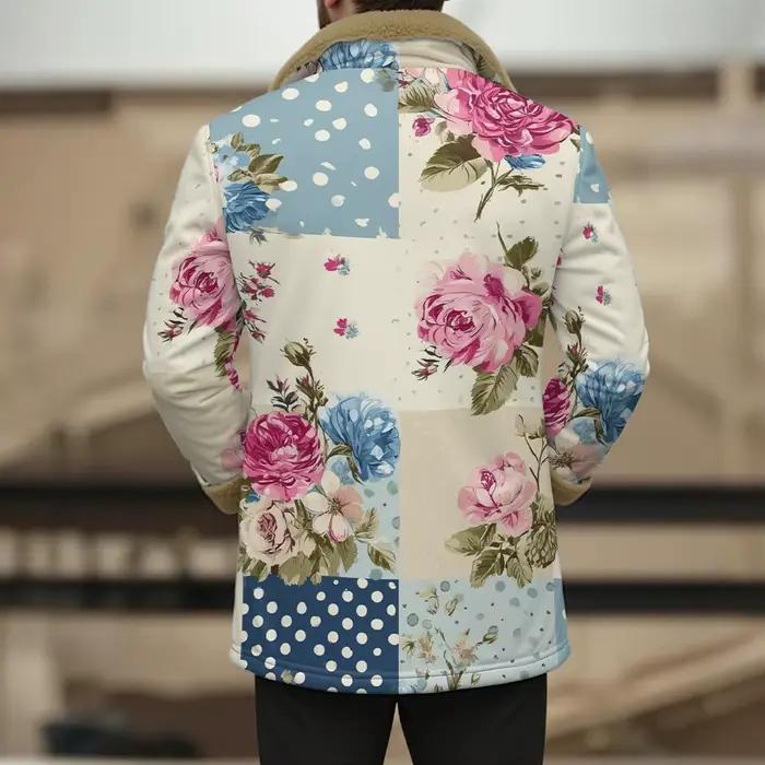 Vestes patchwork rétro vintage avec col en fausse fourrure, motif floral à pois, bouton sur le devant, automne hiver, style Boho, manteau d'extérieur unisexe