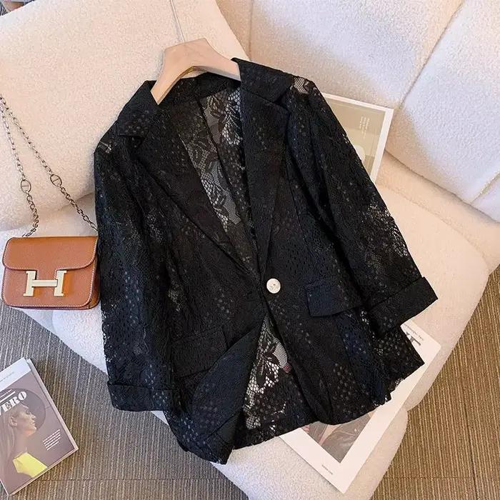 Manteau de costume en dentelle ajourée pour femme