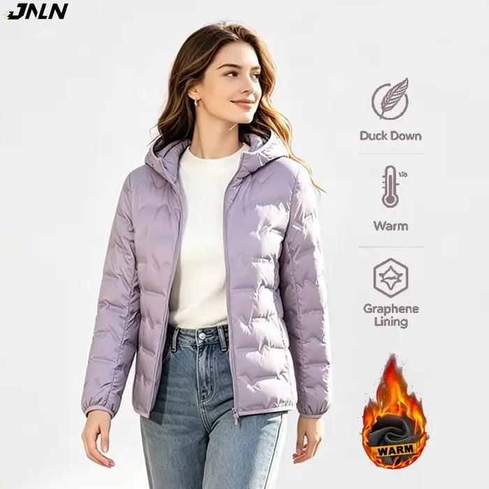 JNLN – veste chaude d'hiver pour femme, manteau à doublure en graphène, pour randonnée, camping, escalade, trekking, rembourrage léger en duvet de canard