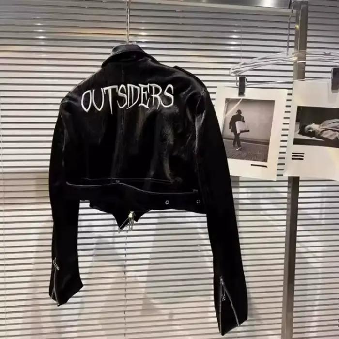 Blouson aviateur en similicuir PU femme, manteau court, lettre imprimée cool, streetwear moto, mode printemps