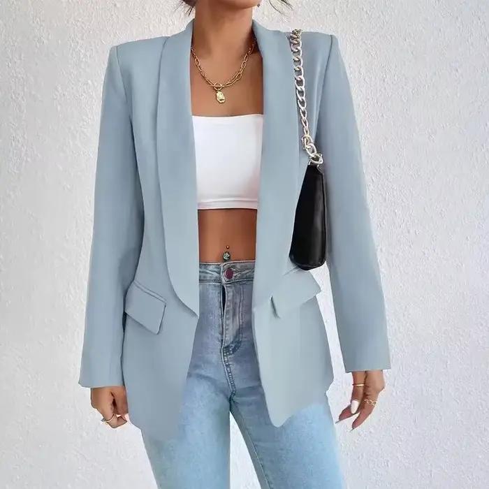 Pardessus monochrome pour femmes, veste à revers, grand manteau, vêtements d'extérieur, blazer, cardigan décontracté, mode Grace, vêtements d'automne et d'hiver
