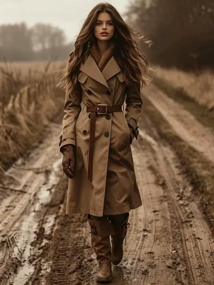 Trench-coat double boutonnage ceinturé pour femme