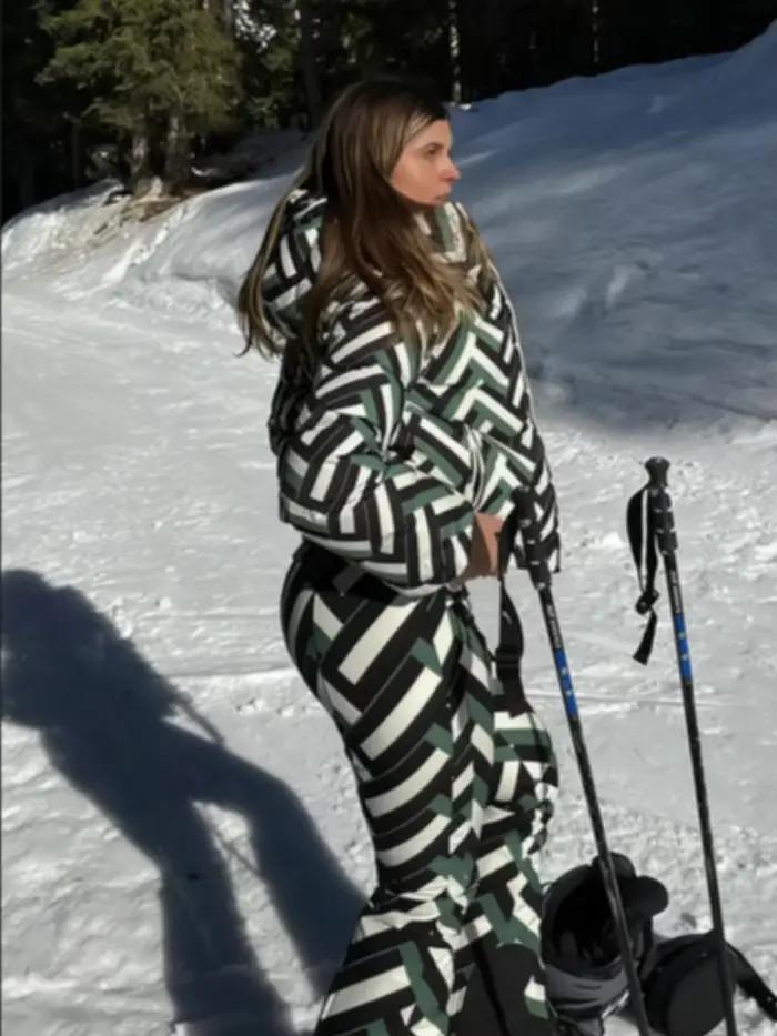 Combinaison de ski Lovely Ran vert rayé noir et blanc pour femmes, pantalon chaud, veste épaisse, occassions hiver et sports d'hiver