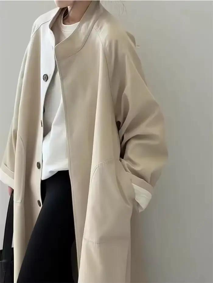 Trench-Coat mi-long à col montant pour femme