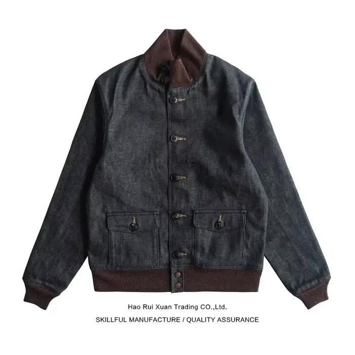 Sauce Zhan Veste pour homme Veste en jean à lisière doublée courte Veste de vol A1 pour homme Coupe régulière