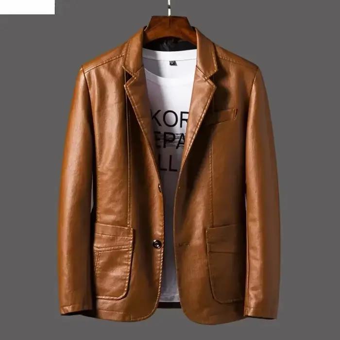 Nouvelle veste en cuir pour hommes d'affaires décontracté revers en cuir PU Blazers mode solide mince Style coréen manteau en cuir grande taille 6XL