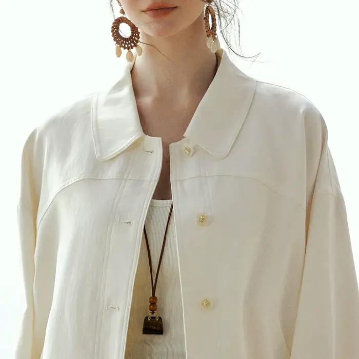 OLrain élégant femmes vestes solide à manches longues froncé ourlet manteaux printemps 2026 Vintage col rabattu dames veste GO58CW002680