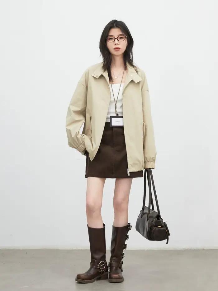 Veste féminine ample décontractée à col montant en coton et nylon pour les femmes, vestes printemps 2026 tendance élégante à offrir pour les occasions quotidiennes