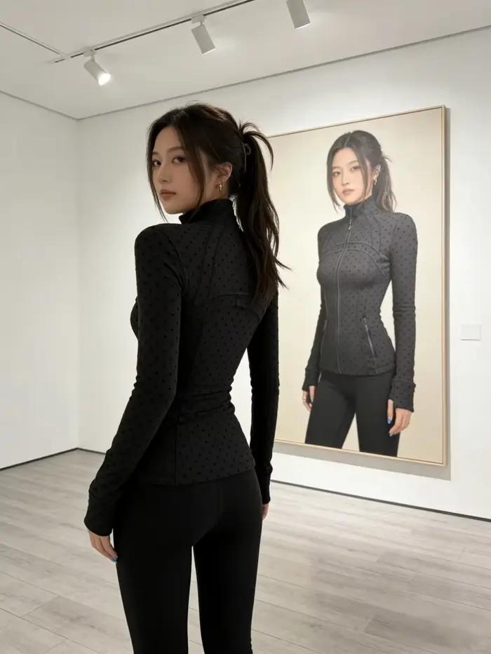 Veste à pois floquée LULU FLORA élégante veste à col montant et manches longues sport et yoga nylon séchage rapide et respirante