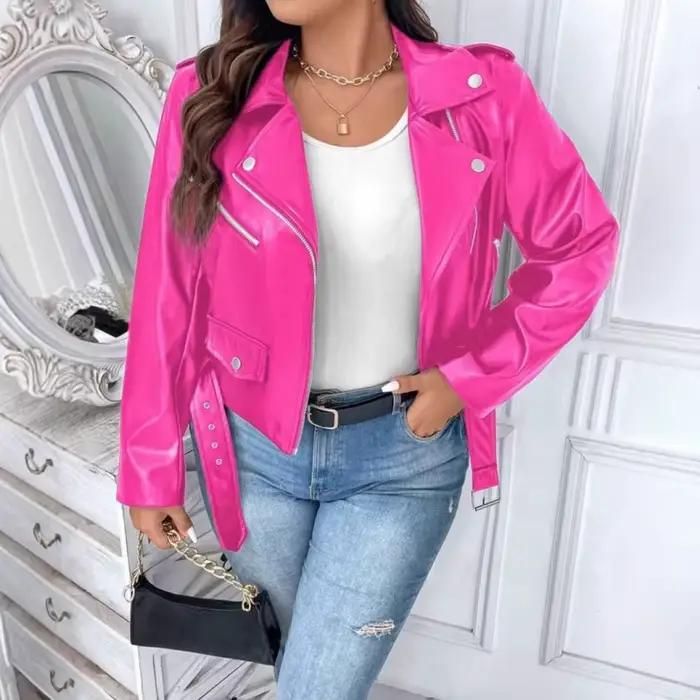Veste courte en cuir PU pour femmes