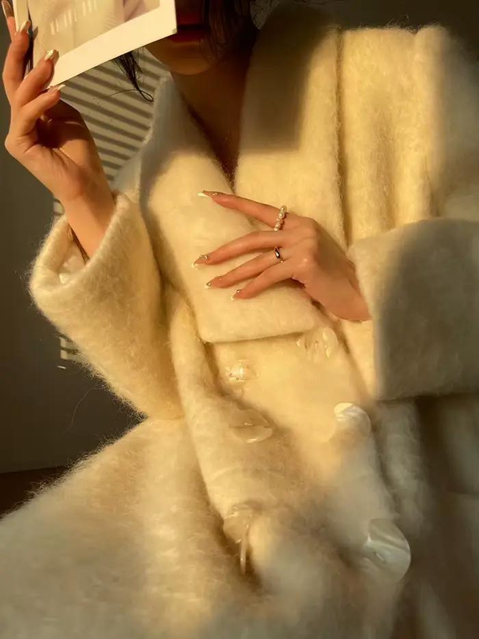 Lautaro-Manteau long vintage en mélange de laine moelleux pour femme