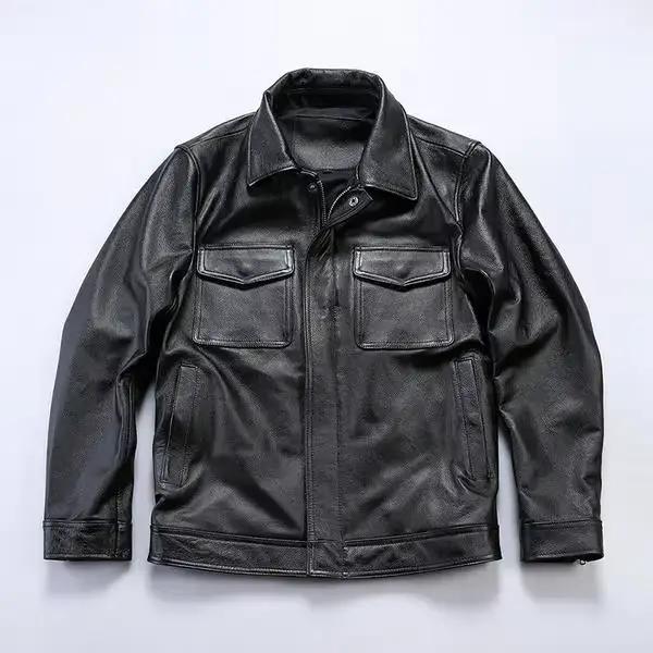 Manteau pour hommes à la mode beau Style britannique nouvelle veste en cuir décontractée à revers rétro coupe-vent