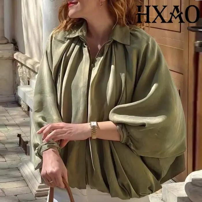 HXAO femmes Bomber veste plis grande taille vestes femme gonflée recadrée