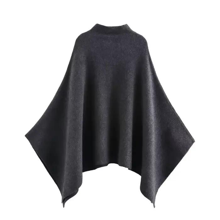 Manteau cape asymétrique en tricot pour femme, style européen, collection 2026